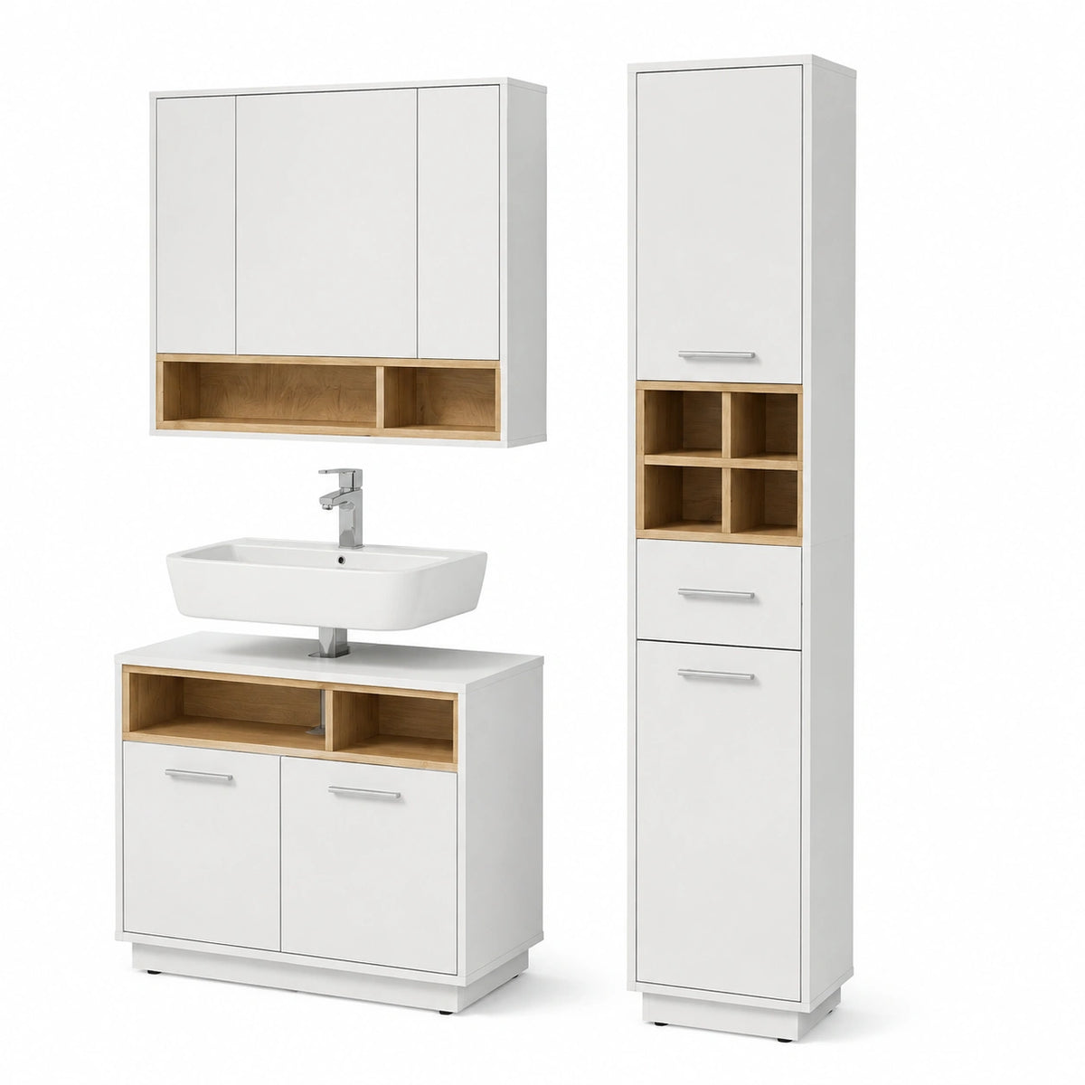 Livinity set mobili bagno Temo, Bianco, 3 parti, con colonna
