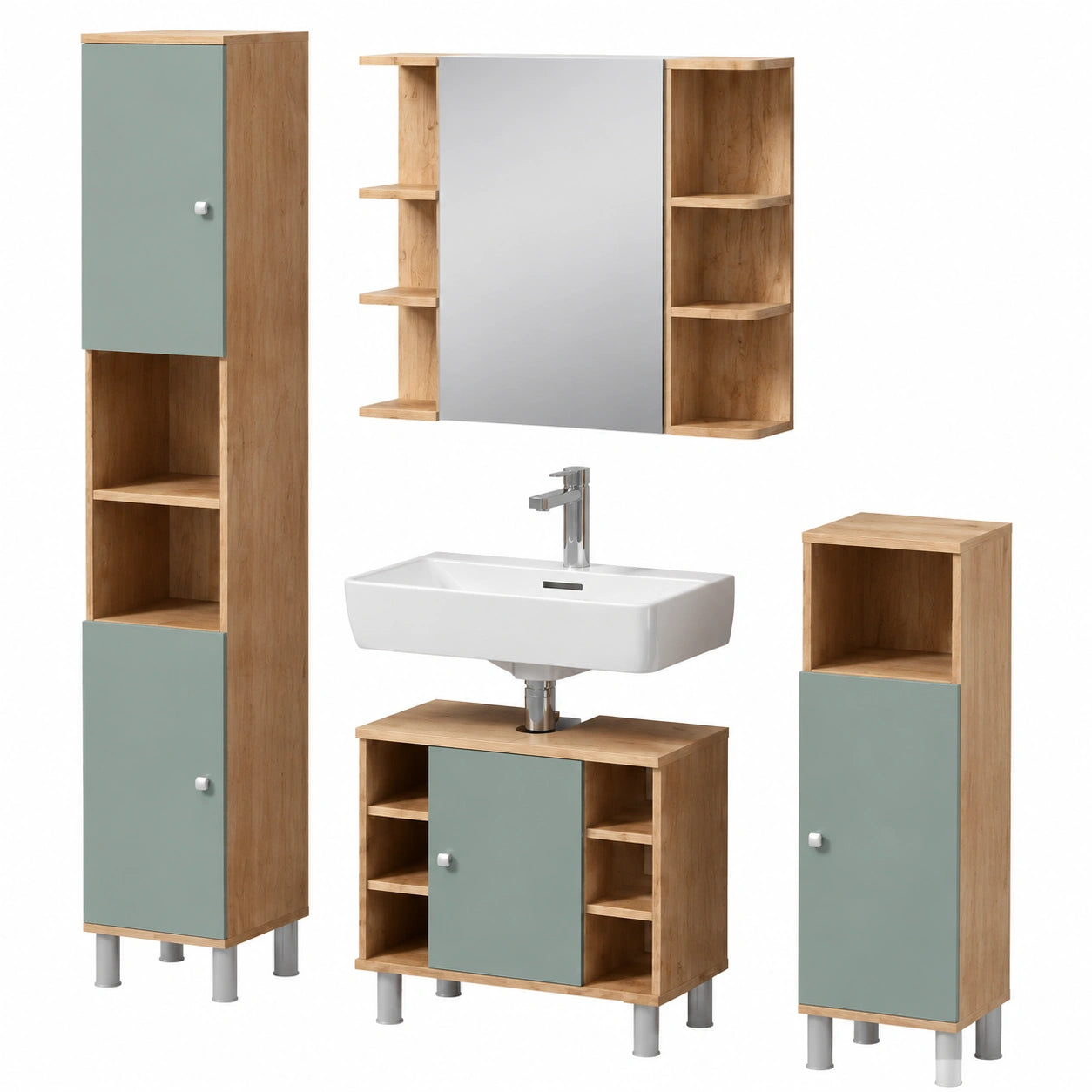 Livinity set mobili bagno Fucino, Verde, 4 parti