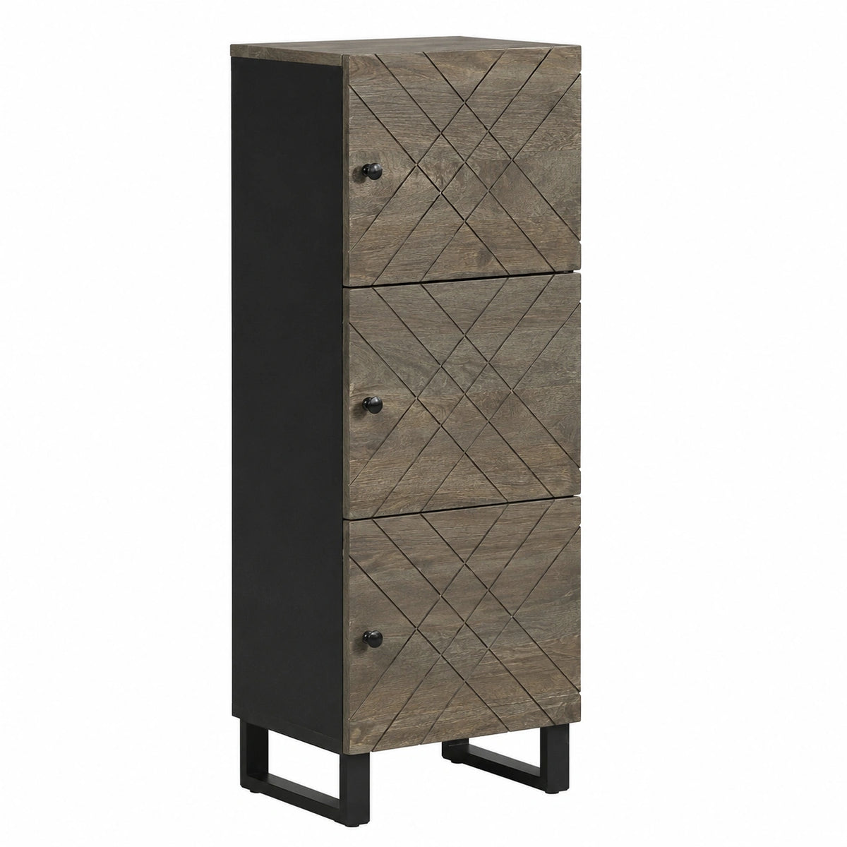 Mobile in legno massello Mango 40 × 33 × 110 cm con piedini in metallo e porta per riporre oggetti, mobile robusto, scaffale decorativo per soggiorno