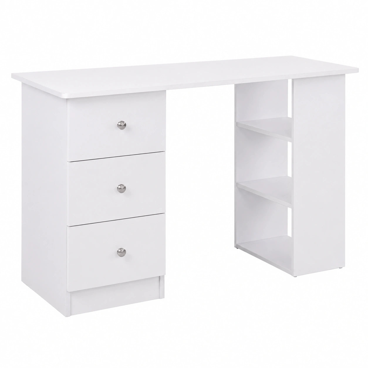 Scrivania Porta PC per Camera con Cassettiera 120 × 49 × 72cm Bianco, per Ufficio, Ripiani Portaoggetti, in Legno
