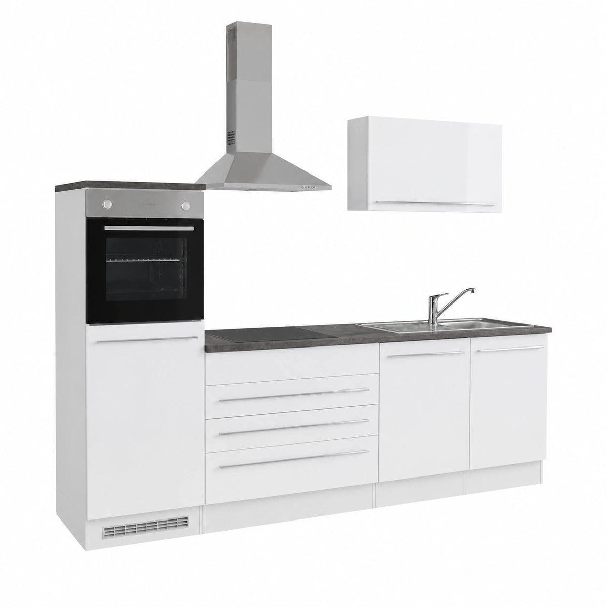 - Flussio - Cucina completa in laminato nel colore bianco lucido e Stone dark, composto da diversi elementi. Dimensioni ca. LAP 260 × 200 × 60cm