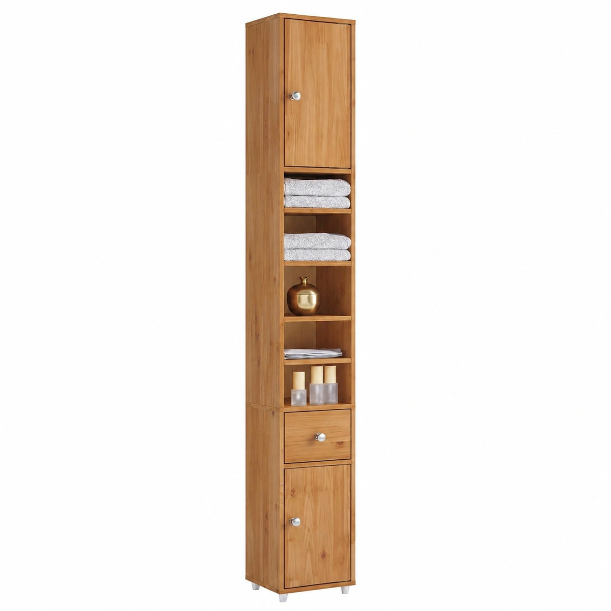 Mobile Bagno Alto Stretto Salvaspazio Colonna 20 × 20 × 180 cm WC, Mobiletto a Colonna da Terra con Ripiani Regolabili e Cassetto, Armadietto