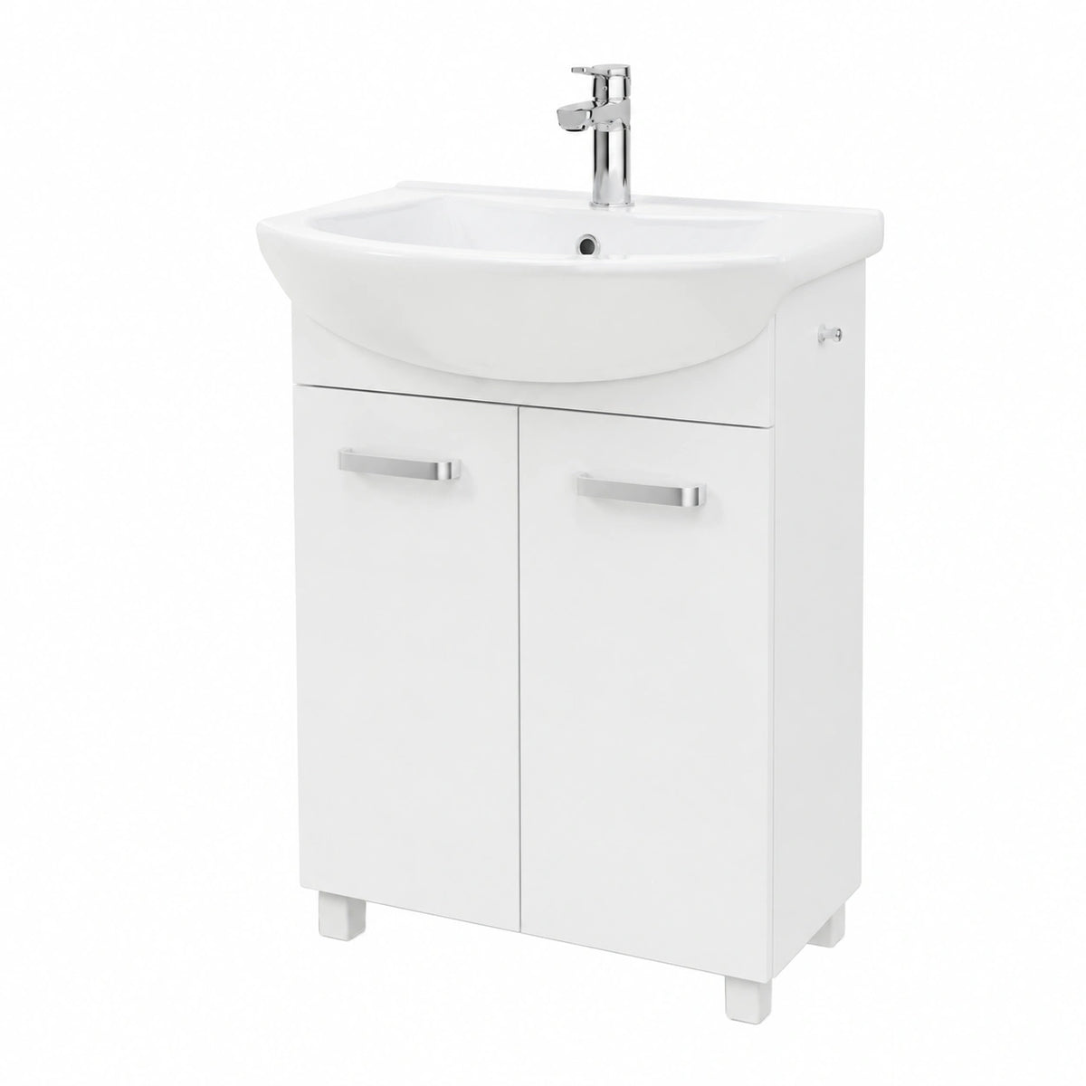 Deftrans Lavabo con mobiletto in piedi, set di mobili da bagno, 85 × 60 × 40 cm, bianco lucido, mobiletto con lavabo e rubinetto con spina a clic