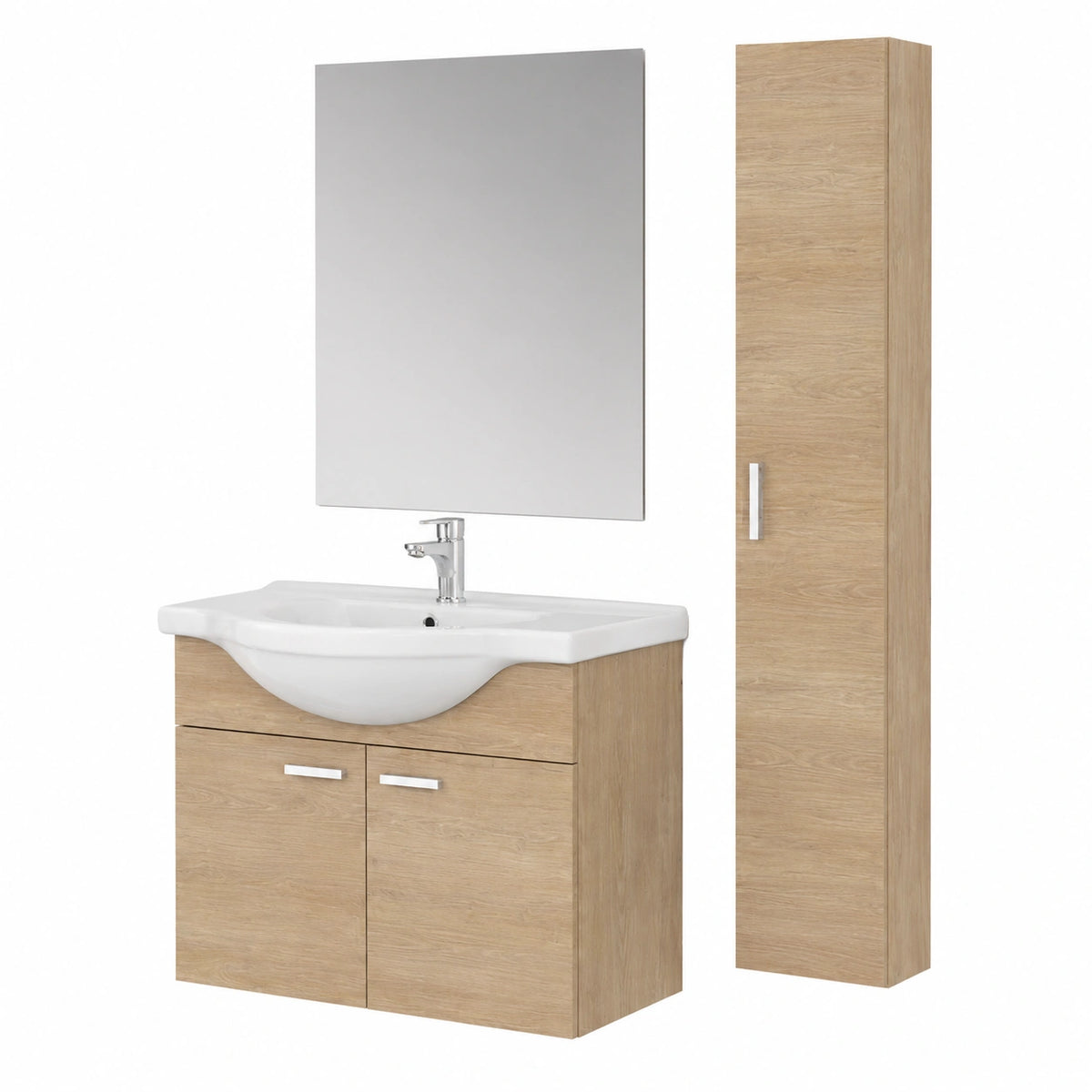Mobile Bagno sospeso 85 cm Rovere Dolomite, salvaspazio con 2 Ante, arredo Bagno Completo di lavabo e Specchio