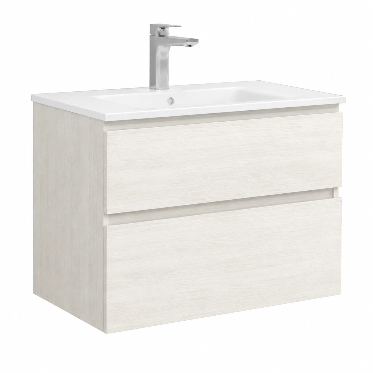 Mobile bagno sospeso con specchiera e lavabo integrato modello easy 80cm composizione completa (Rovere bianco)