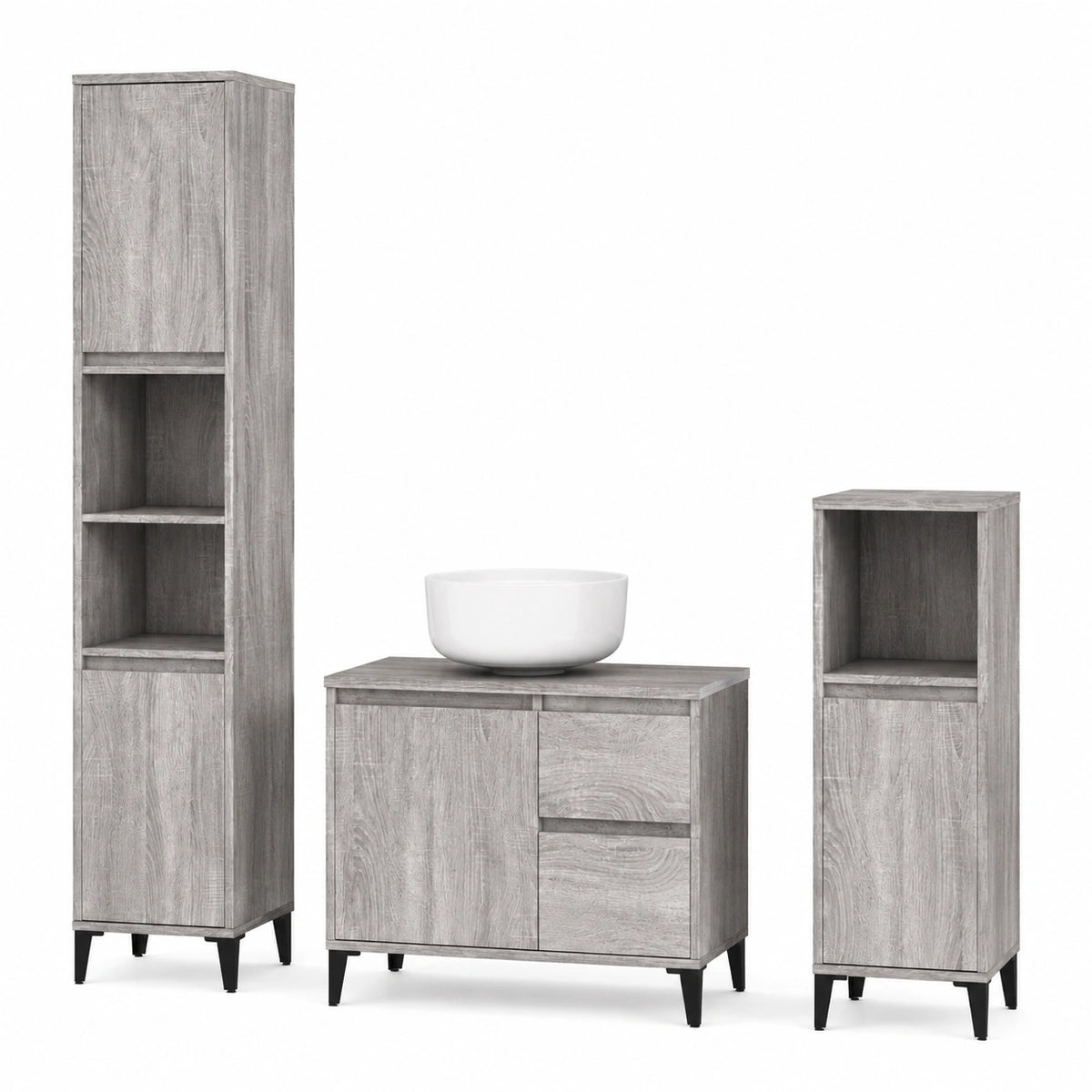 Mobile bagno 60 cm con lavabo da appoggio, Armadietto Bagno Grigio Sonoma 30 × 30 × 190cm in Legno MultistratoAdatto per bagni, cucine