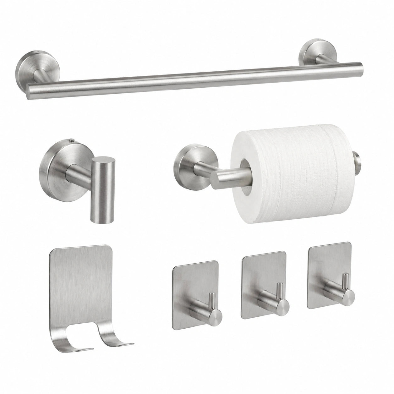 Porta Asciugamani Bagno Adesivo, set 7 Pezzi Accessori Bagno Acciaio Inox set con Porta Carta Igienica e Ganci, set Porta Asciugamani Completo