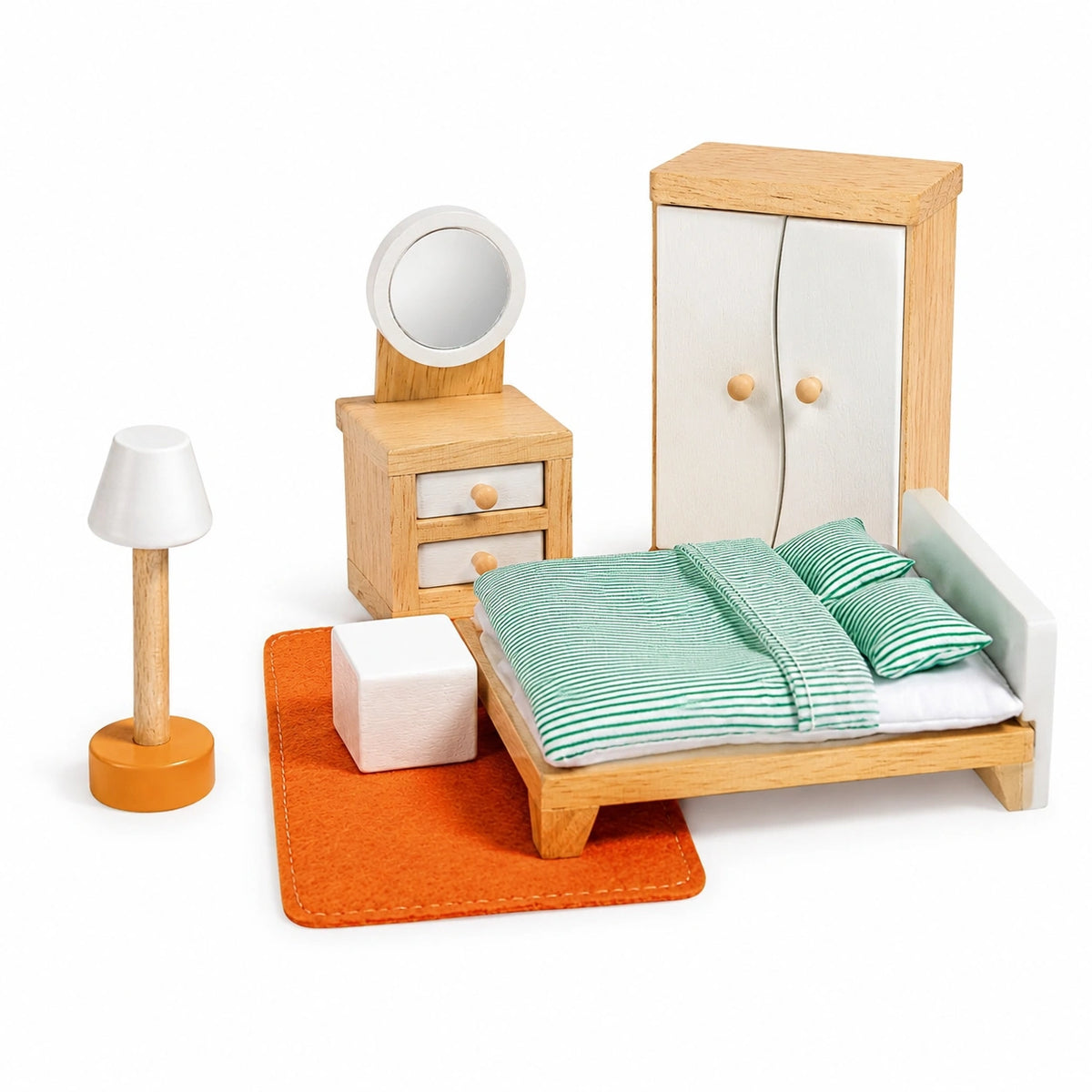 Hape Camera Matrimoniale in legno, Arredo in miniatura per la casa delle bambole, Mobili giocattolo per bambini dai 3 anni