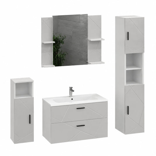 Vicco set di mobili da bagno Irma, Bianco, bianco lucido, 100 cm, composto da mobile sottolavabo