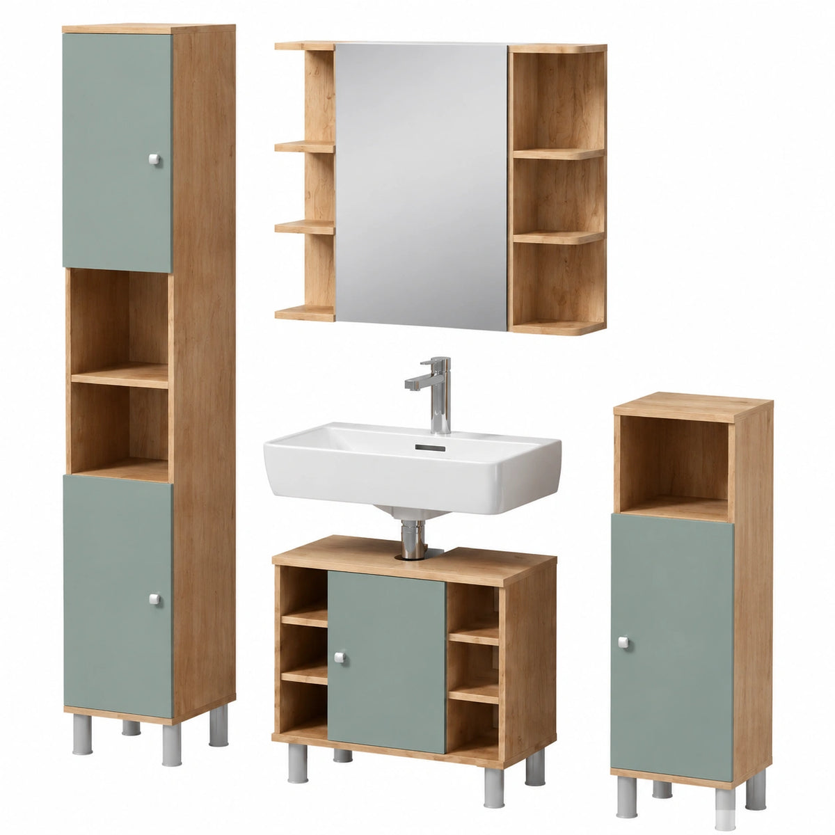 Livinity set mobili bagno Fucino, Verde, 4 parti