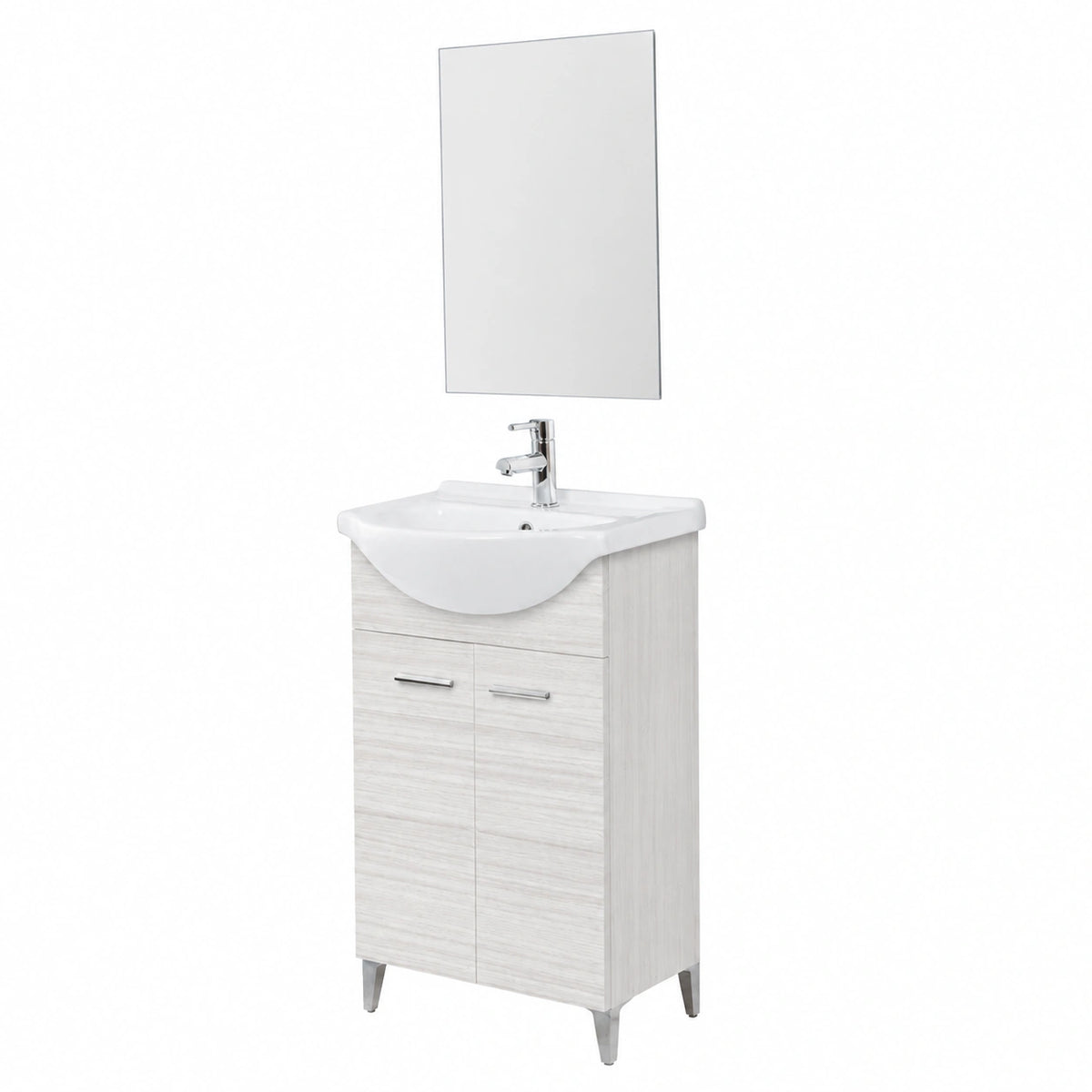 Composizione da Bagno 56 × 45 Moderna a Terra con Piedi Cromo Lucido - Completo di Specchio e Lavabo in Ceramica