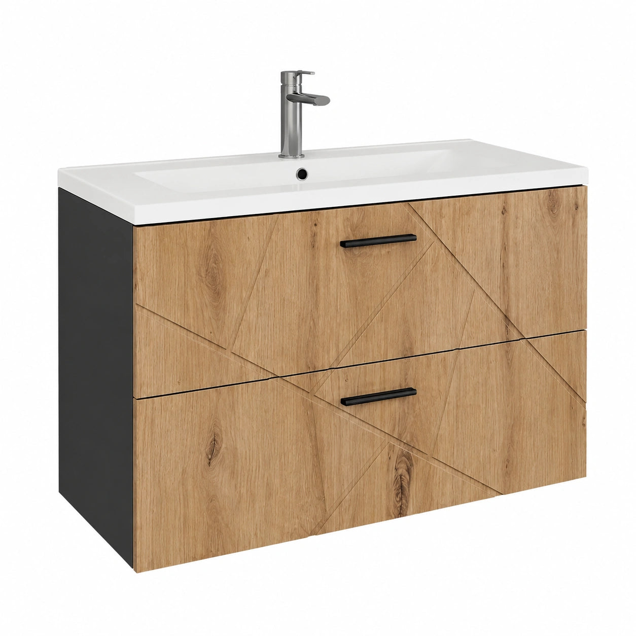 Vicco set di mobili da bagno Irma, Antracite, Rovere dorato, 100 cm, composto da mobile sottolavabo e lavabo