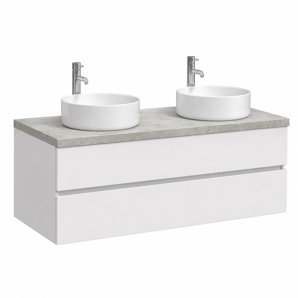 Mobile Bagno Sospeso 120 cm Bianco Top Beton Specchio, 2 cassetti soft-close, struttura in legno nobilitato, specchio 120 × 60 cm, 2 lampade