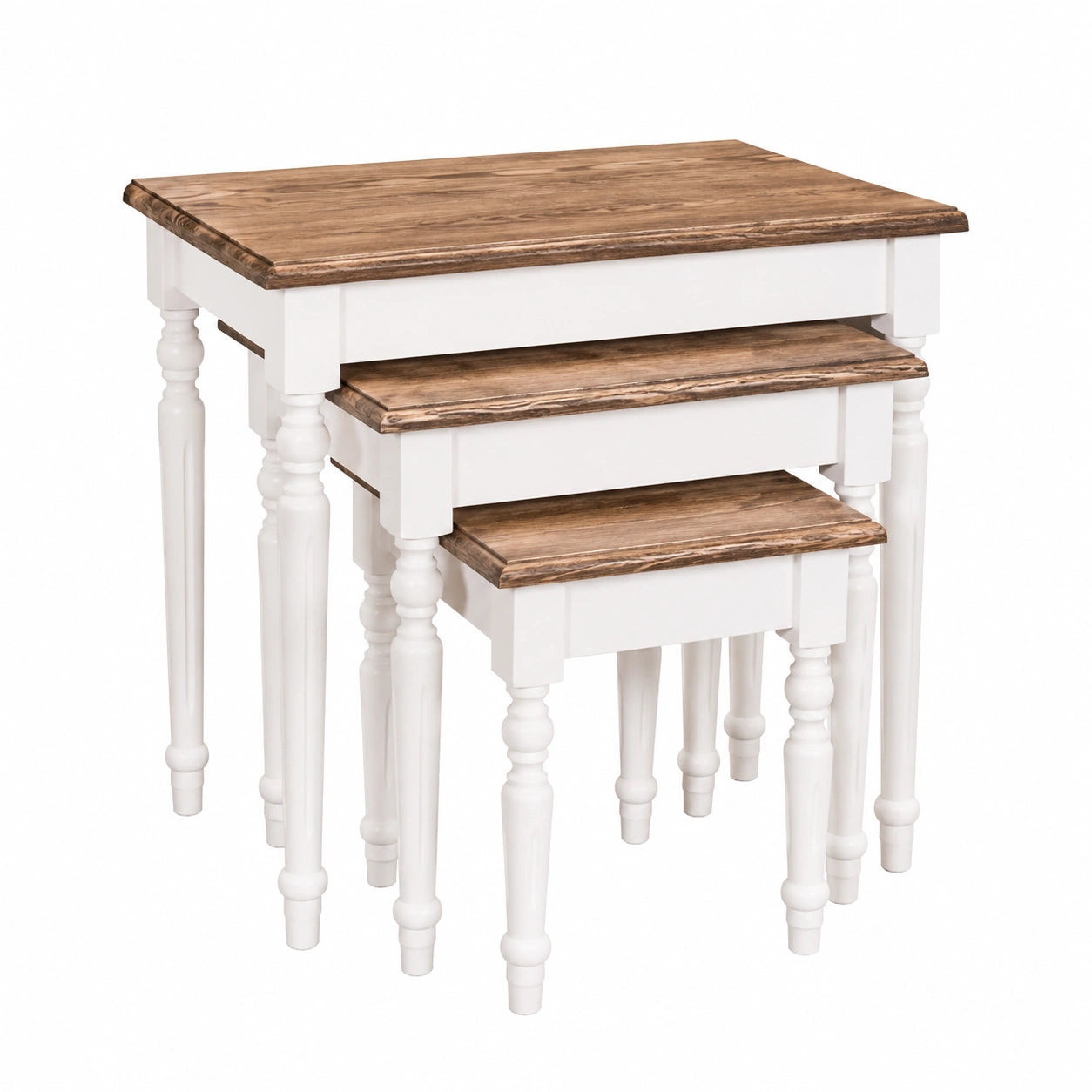 Tavolino Stile Country set di 3 Bianco, Marrone - Mobili in Legno Massello Stile Country