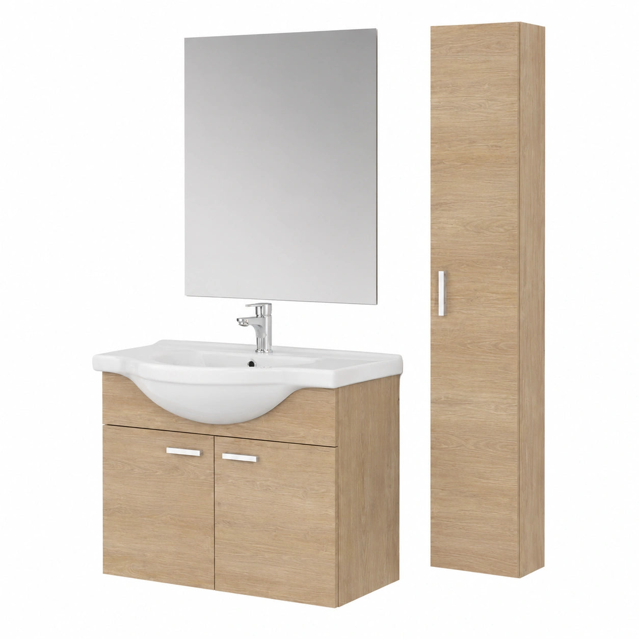 Mobile Bagno sospeso 85 cm Rovere Dolomite, salvaspazio con 2 Ante, arredo Bagno Completo di lavabo e Specchio