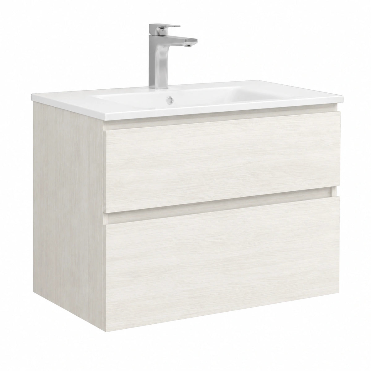 Mobile bagno sospeso con specchiera e lavabo integrato modello easy 80cm composizione completa (Rovere bianco)