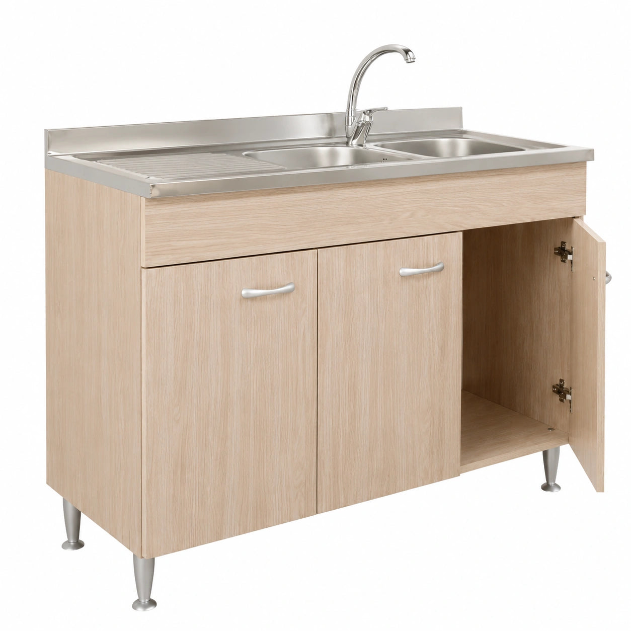 Mobile cucina sottolavello a 3 ante cm 120 × 50 colore Olmo completo di lavello inox serie Basic (Versione Sx)
