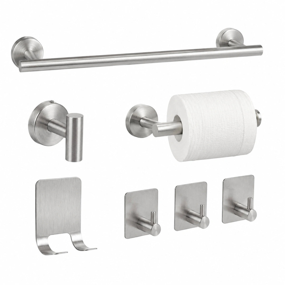 Porta Asciugamani Bagno Adesivo, set 7 Pezzi Accessori Bagno Acciaio Inox set con Porta Carta Igienica e Ganci, set Porta Asciugamani Completo