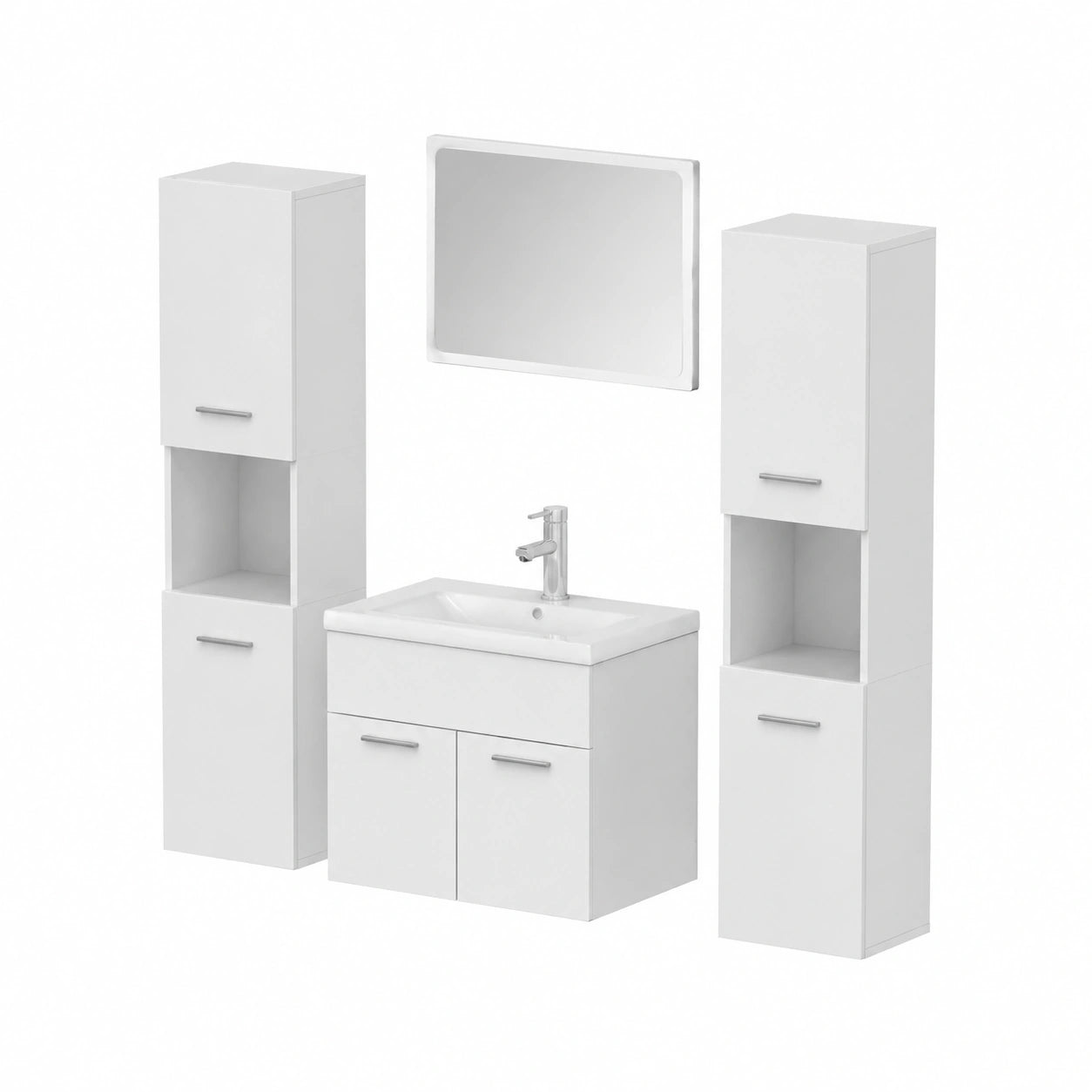 Set Mobili da Bagno Moderno Completo, Bianco in Truciolato, set Arredo Bagno, SPU: 3071045