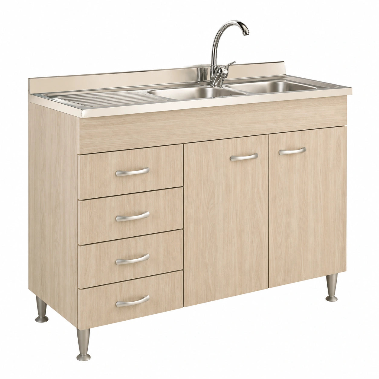 Mobile sottolavello cm 120 con cassettiera completo di lavello inox serie Basic colore Olmo (Versione Sx)