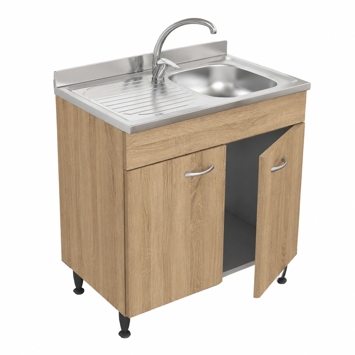 Mobile sottolavello rovere, 2 ante completo di lavello inox cm100, vasca a dx
